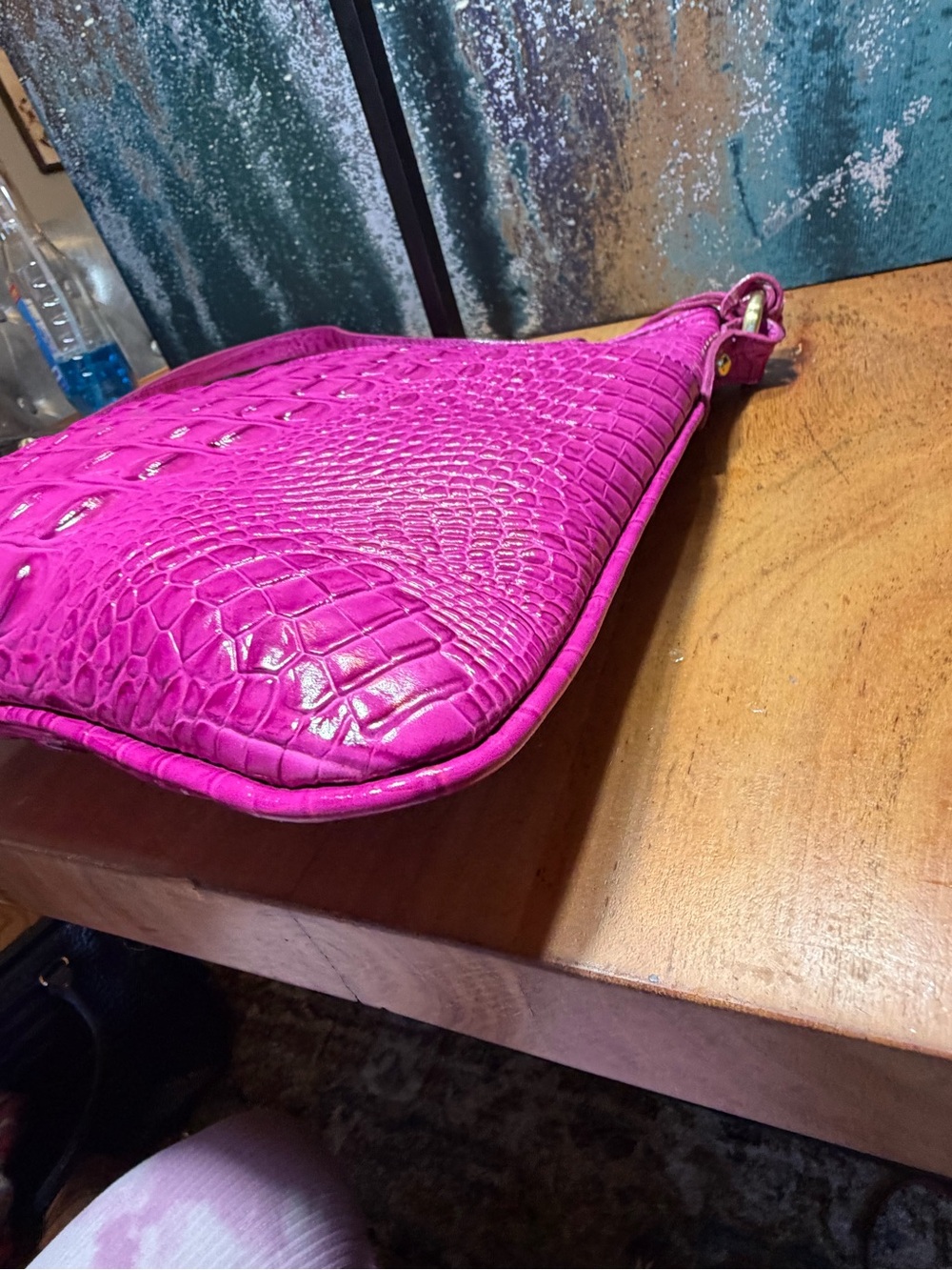 Brahmin Barbiecore Jody Hot Pink Melbourne Croc Leather Crossbody Bag - Picture 13 of 16